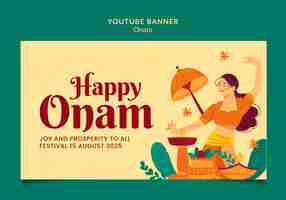 Free PSD flat design onam celebration youtube banner