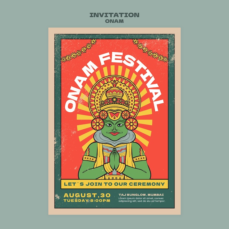 मुफ़्त PSD flat design onam day invitation tempalte
