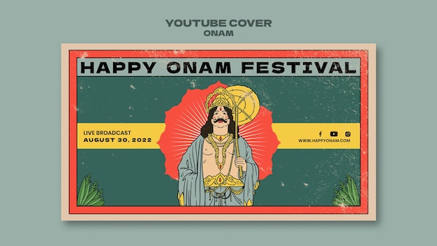 Modello di copertina youtube di design piatto onam day