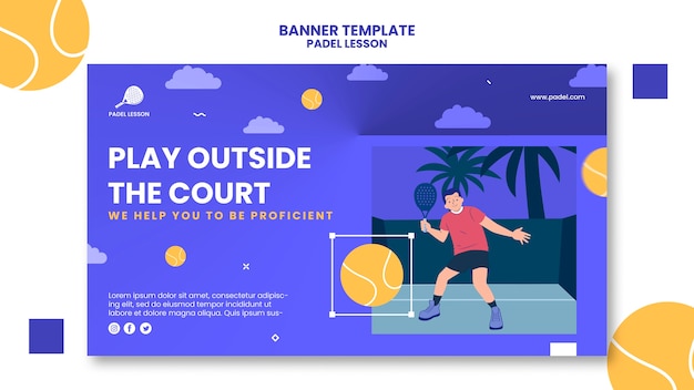 Flat design paddle tennis lessons banner template