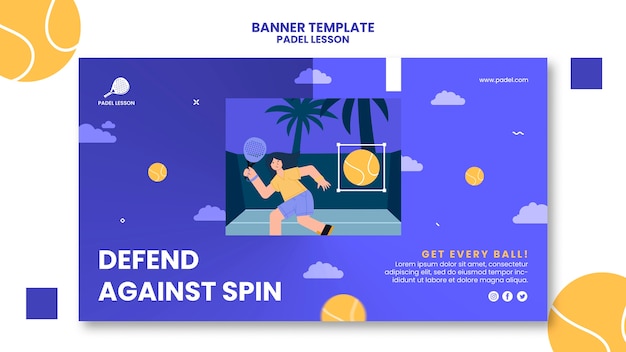 Flat design paddle tennis lessons banner template
