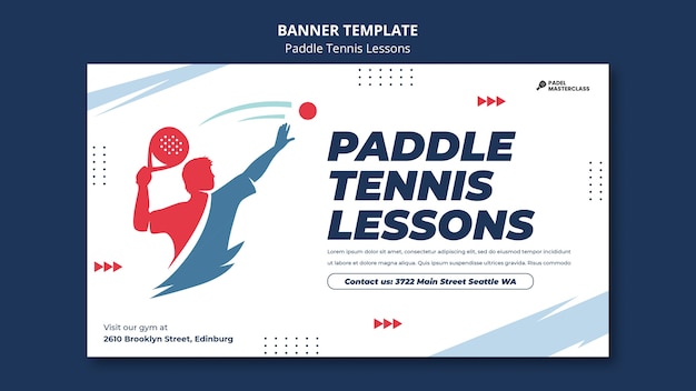 Flat design paddle tennis lessons banner template