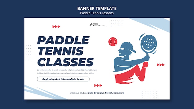 Flat design paddle tennis lessons banner template