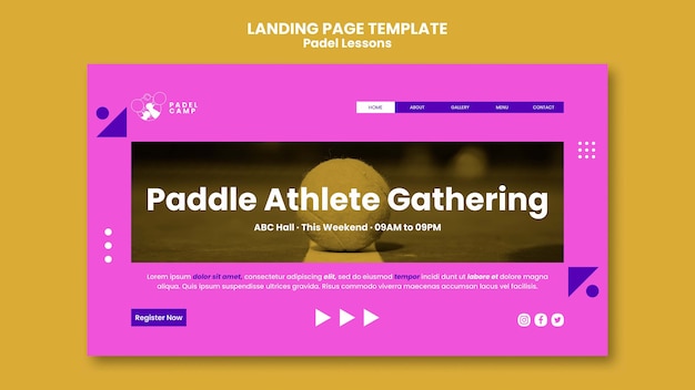 Free PSD flat design paddle tennis lessons landing page template