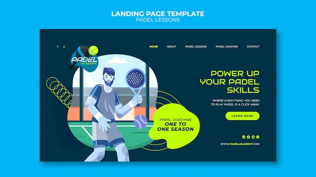 Flat design paddle tennis lessons landing page template