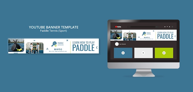 PSD gratuito banner youtube di paddle tennis design piatto