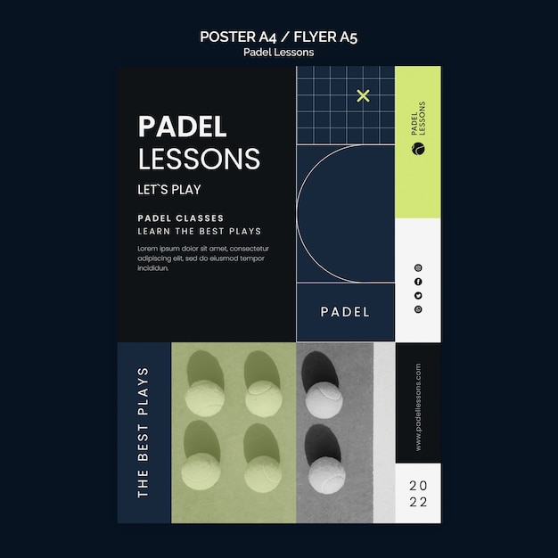 Free PSD flat design padel lessons template