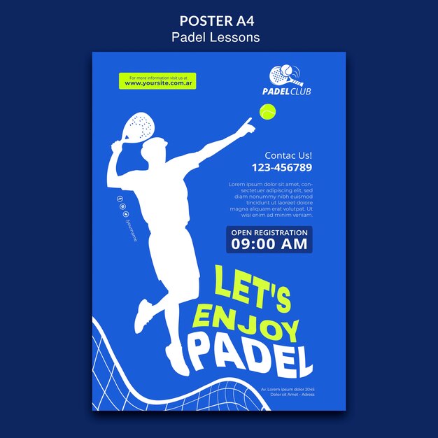 무료 PSD 평면 디자인 padel 수업 템플릿