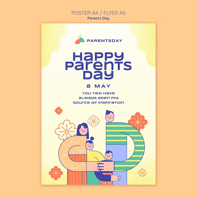 Free PSD flat design parents day template