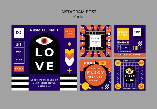 Free PSD flat design party celebration instagram posts