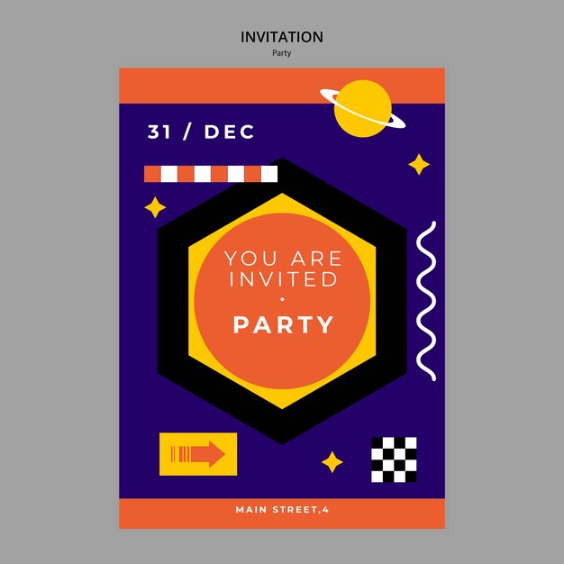 Flat design party celebration invitation template