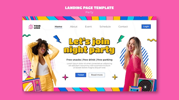 Free PSD flat design party celebration landing page