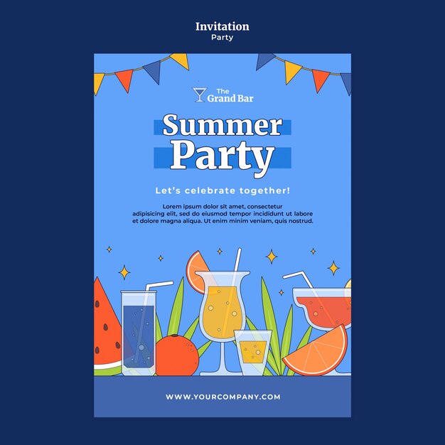 Flat design party event invitation template