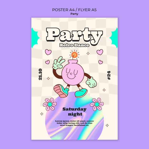 PSD gratuito modello di poster di festa a disegno piatto.