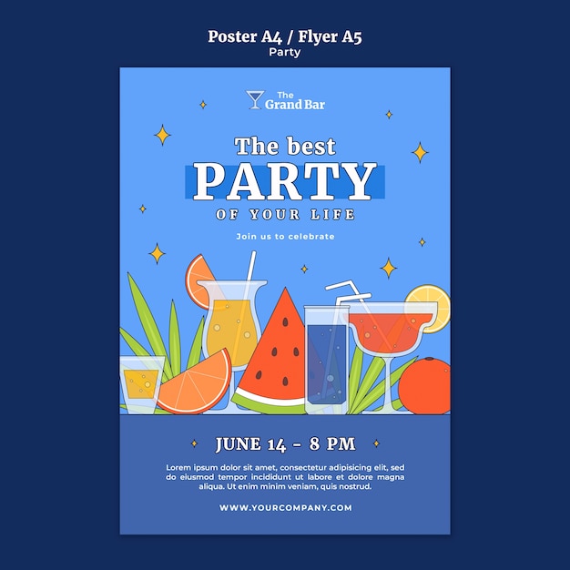 Flat design party event poster template