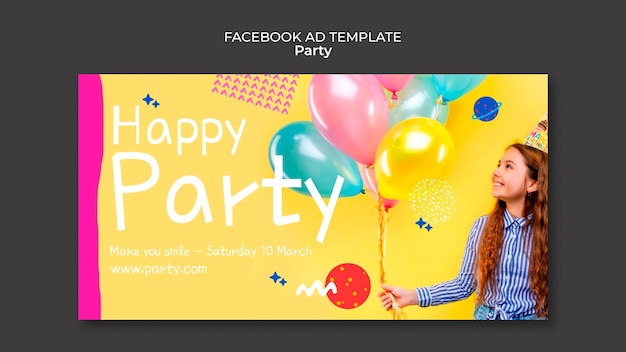 PSD gratuito modello di annuncio facebook per feste di design piatto