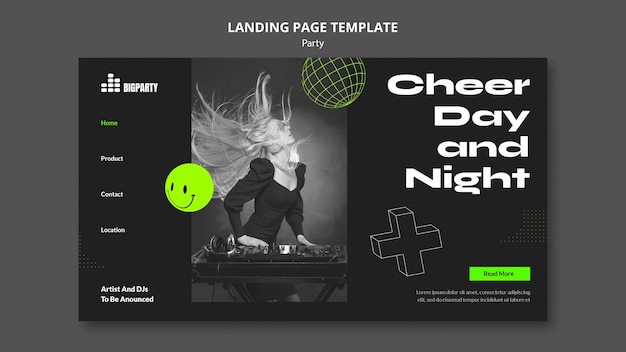 Free PSD flat design party landing page template