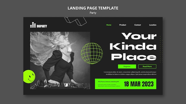 Flat design party landing page template