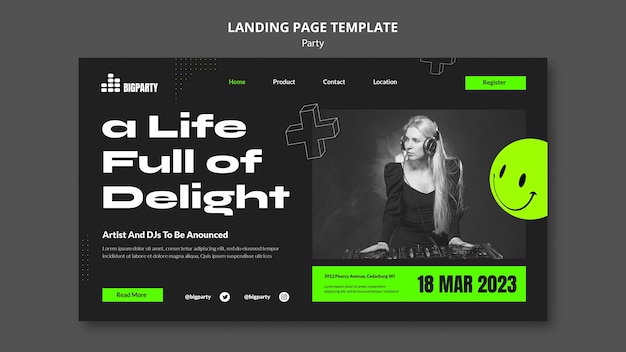 Free PSD flat design party landing page