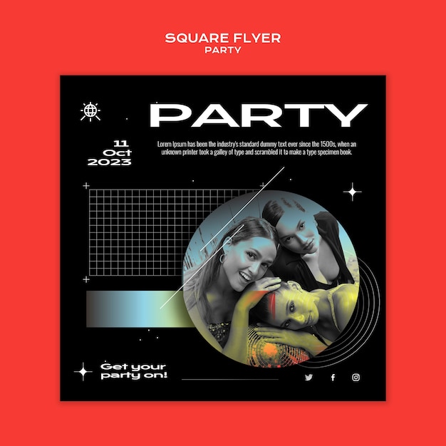 Flat Design Party Template Design Free PSD Download