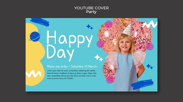 Free PSD flat design party youtube cover template