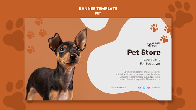 Modello di banner per l'adozione di animali domestici dal design piatto