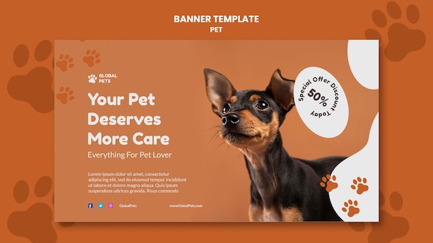 Modello di banner per l'adozione di animali domestici dal design piatto