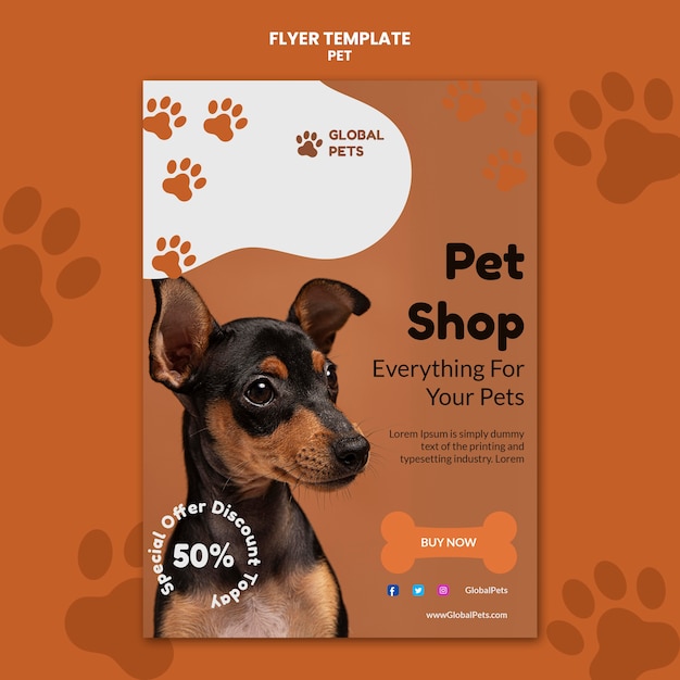 Free PSD flat design pet adoption poster template