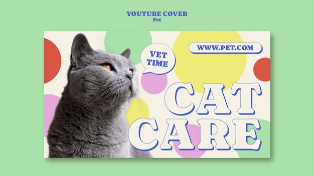 PSD gratuito copertina youtube per la cura degli animali dal design piatto