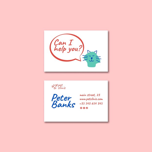 Flat design pet clinic business card template