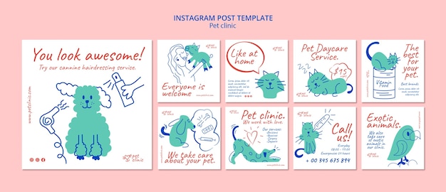 Flat design pet clinic instagram post template