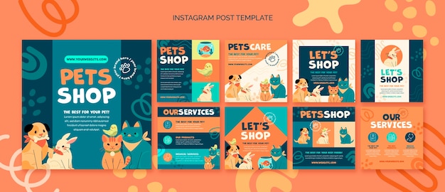 Free PSD flat design pet instagram post template