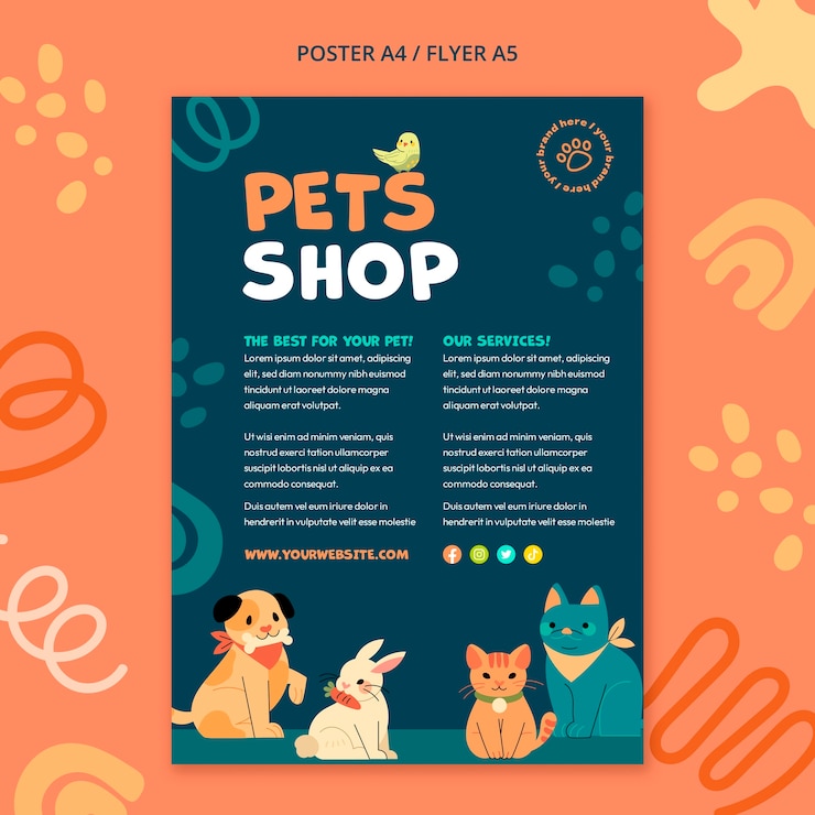 Free PSD flat design pet poster template