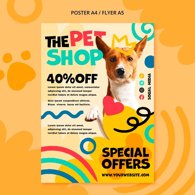 Flat design pet shop poster template