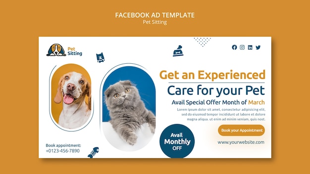 Flat design pet sitting facebook template