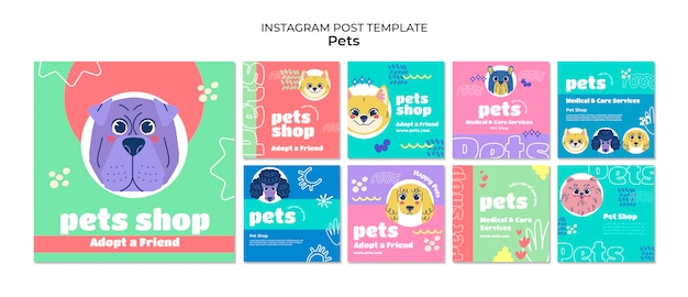 PSD gratuito modello per animali domestici dal design piatto