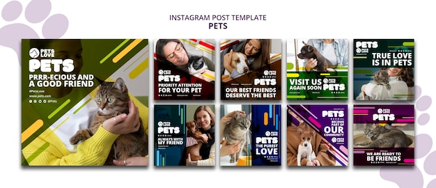 PSD gratuito post di instagram per la cura degli animali domestici dal design piatto