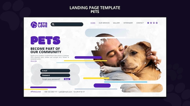 Free PSD flat design pets care landing page template