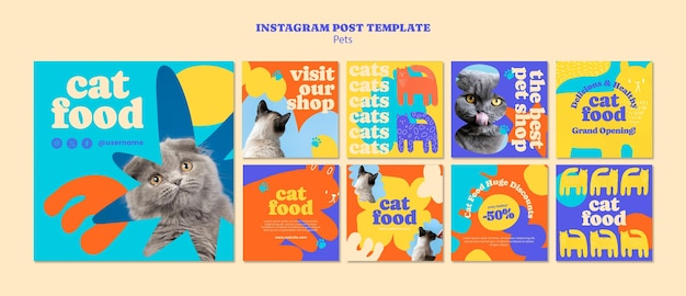 Free PSD flat design pets food  instagram posts template