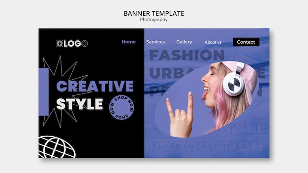 Modello di banner fotografico design piatto