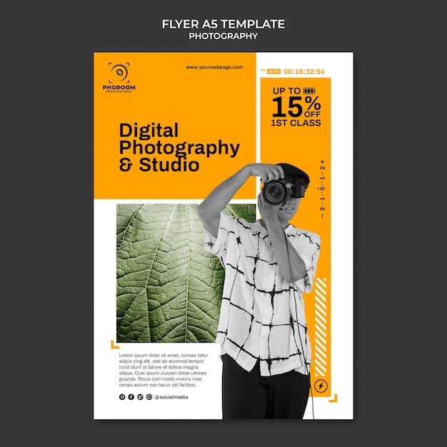 Free PSD flat design photography flyer template