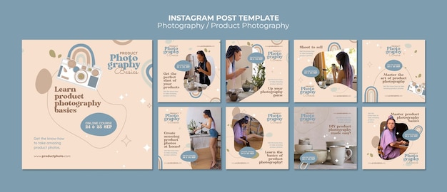 Flat design photography instagram post template