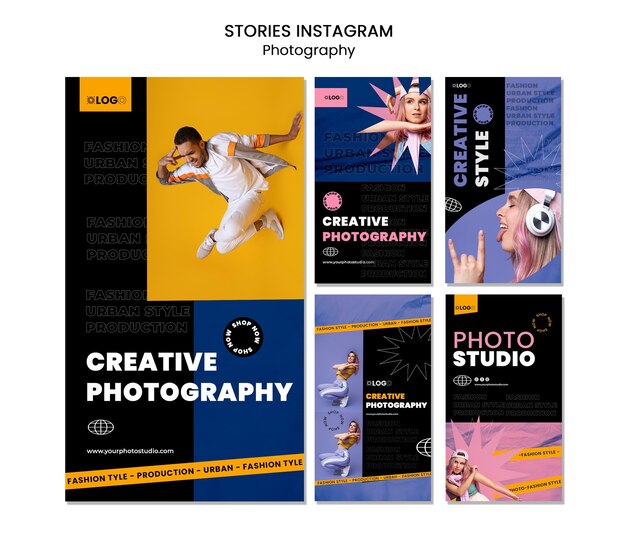 Flat design photography instagram stories template