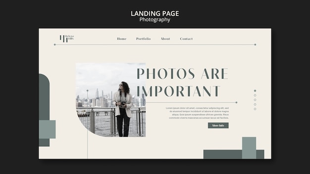 Free PSD flat design photography landing page template