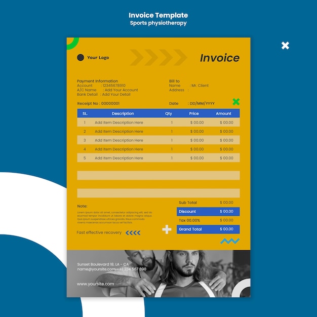 PSD gratuito modello di fattura per fisioterapia dal design piatto