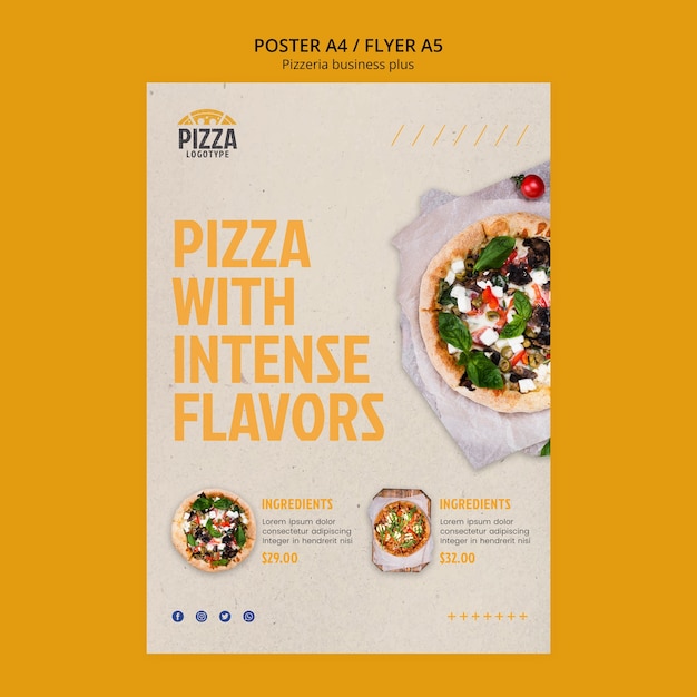 Бесплатный PSD Плоский дизайн шаблона пиццерии
