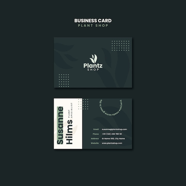 Free PSD flat design plant care business card template