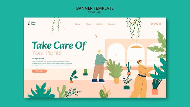Free PSD flat design plant care landing page