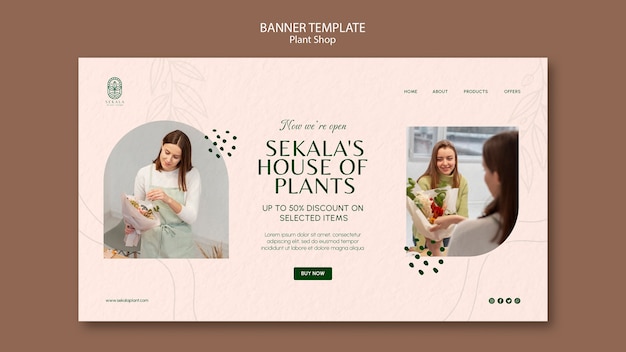 無料PSD フラットなデザインのプラント ショップ テンプレート