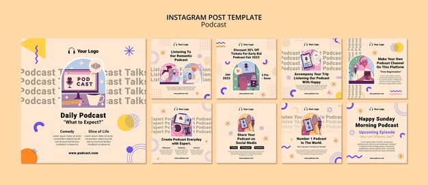 평면 디자인 팟캐스트 템플릿